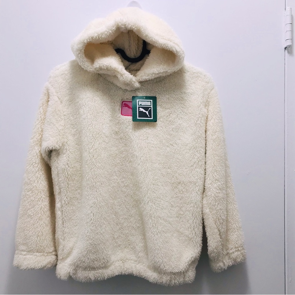 Puma Poly Sherpa Pullover sweatshirt hoodie cream size M (8-10)